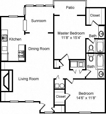 2 Bed - 2 Bath Floor Plan 2 Bed - 2 Bath Floor Plan at Woodland Hills, Decatur, GA 30033