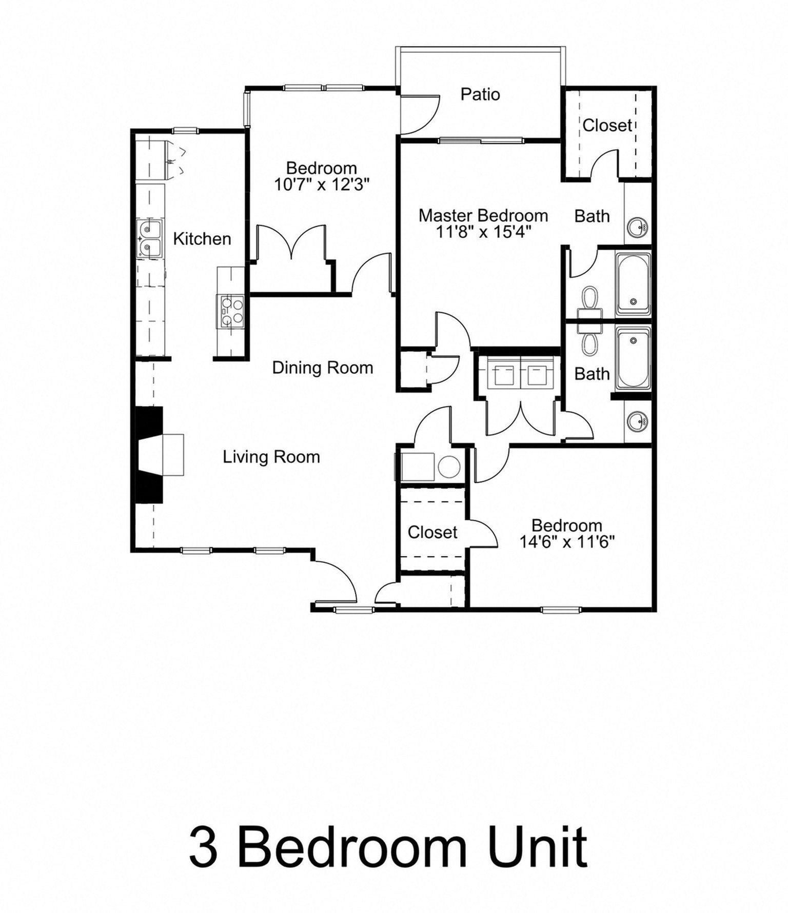 3 Bed - 2 Bath Floor Plan 3 Bed - 2 Bath Floor Plan at Woodland Hills, 3471 North Druid Hills Road, Decatur