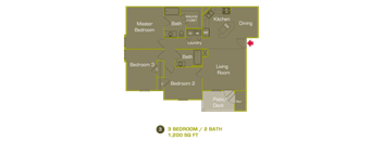 1198 Square-Foot C Floor Plan at Woodland Trail, LaGrange, Georgia