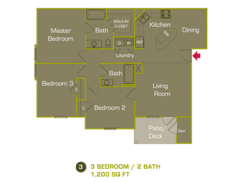 1198 Square-Foot C Floor Plan at Woodland Trail, LaGrange, Georgia