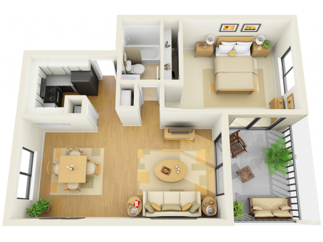 1x1B Floor Plan 2