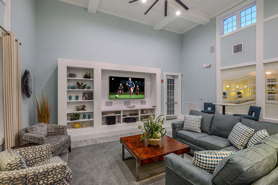 a living room with couches and a tv