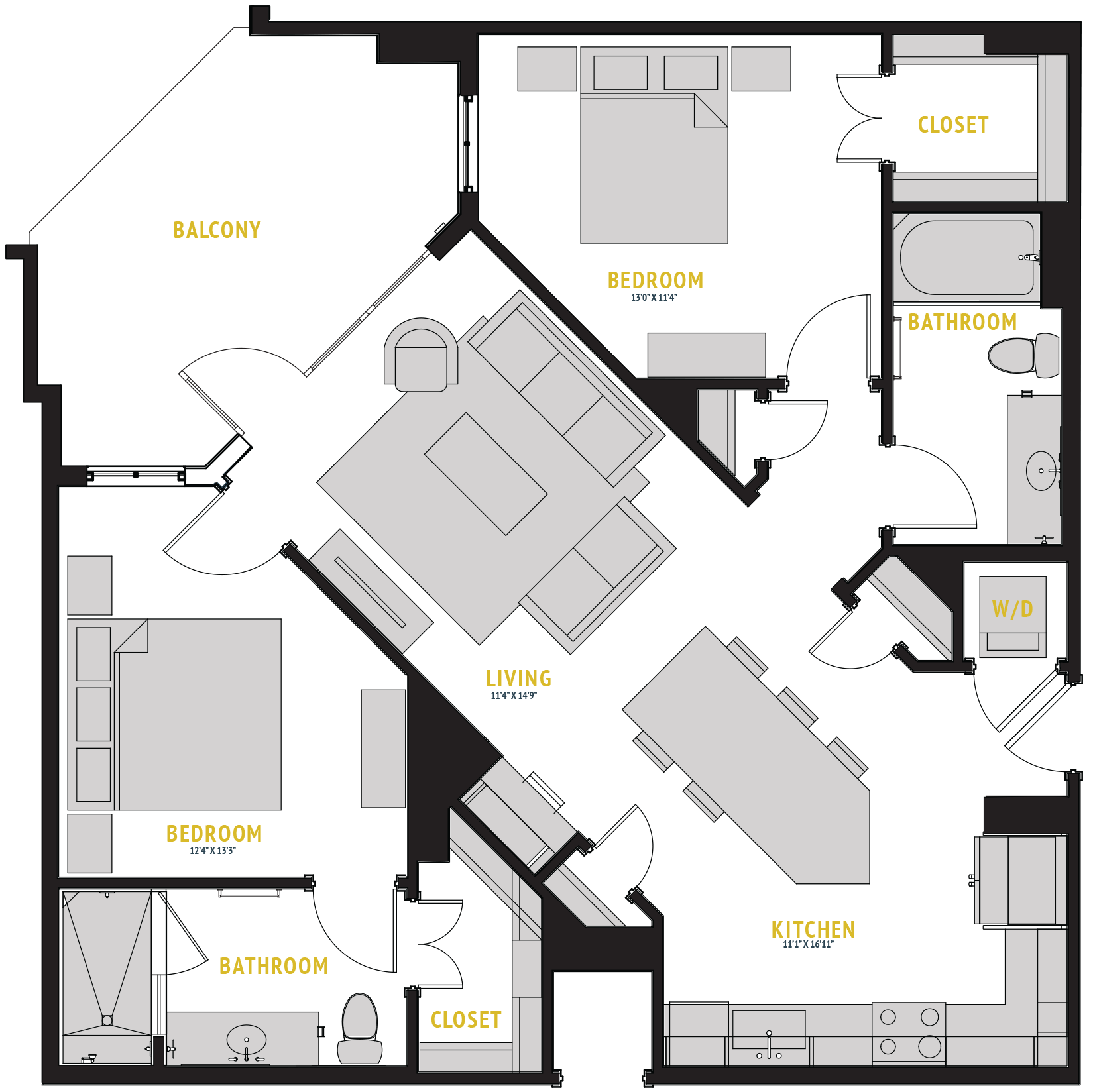 B1 Floor Plan at The Case Building Apartments in Deep Ellum, Dallas, Texas