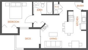 1 Bed - 1 Bath |683 sq ft 1 Bedroom floorplan