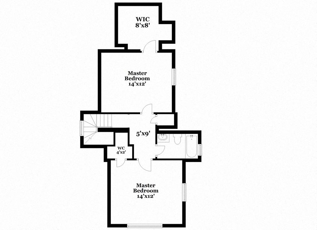 A floor plan of a house with a WIC and two master bedrooms.