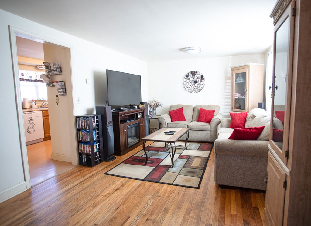 a living room with a couch and a tv