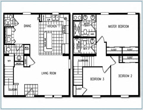 two floor plan of a house with two bedrooms and a bathroom