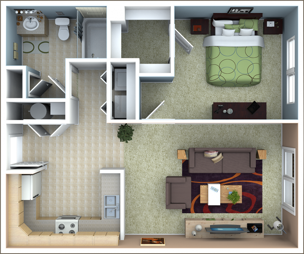 a 3d rendering of a floor plan of a house