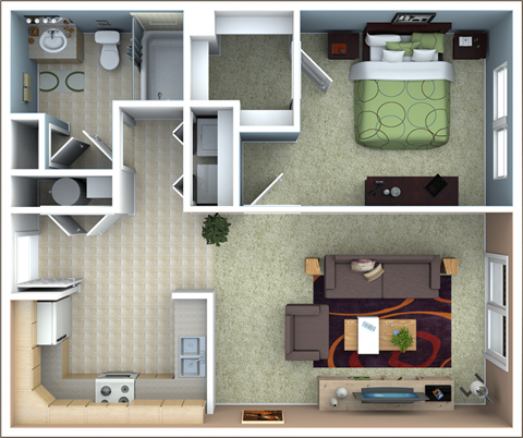 a 3d rendering of a floor plan of a house