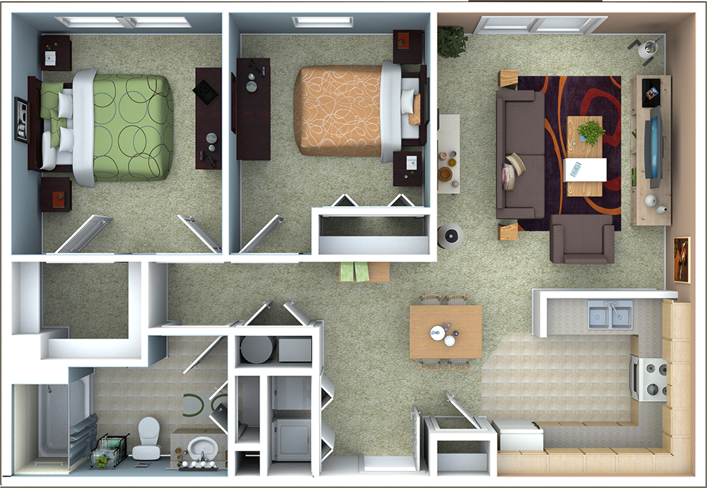 a floor plan of a house with a bedroom and a living room