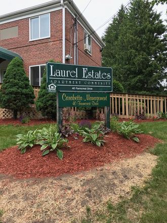 a sign in front of a yard with plants