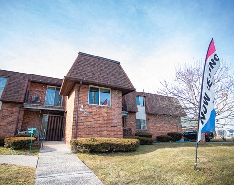 a house with a flag in front of it