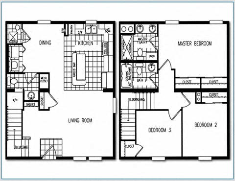 two floor plan of a house with two bedrooms and a bathroom