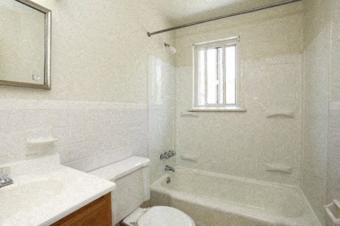 a bathroom with a toilet and a tub and a sink