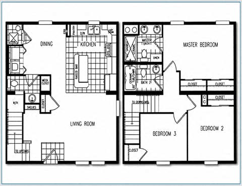 two floor plan of a house with two bedrooms and a bathroom