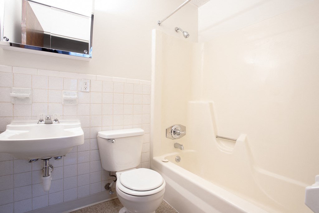 a bathroom with a toilet and a sink and a bath tub