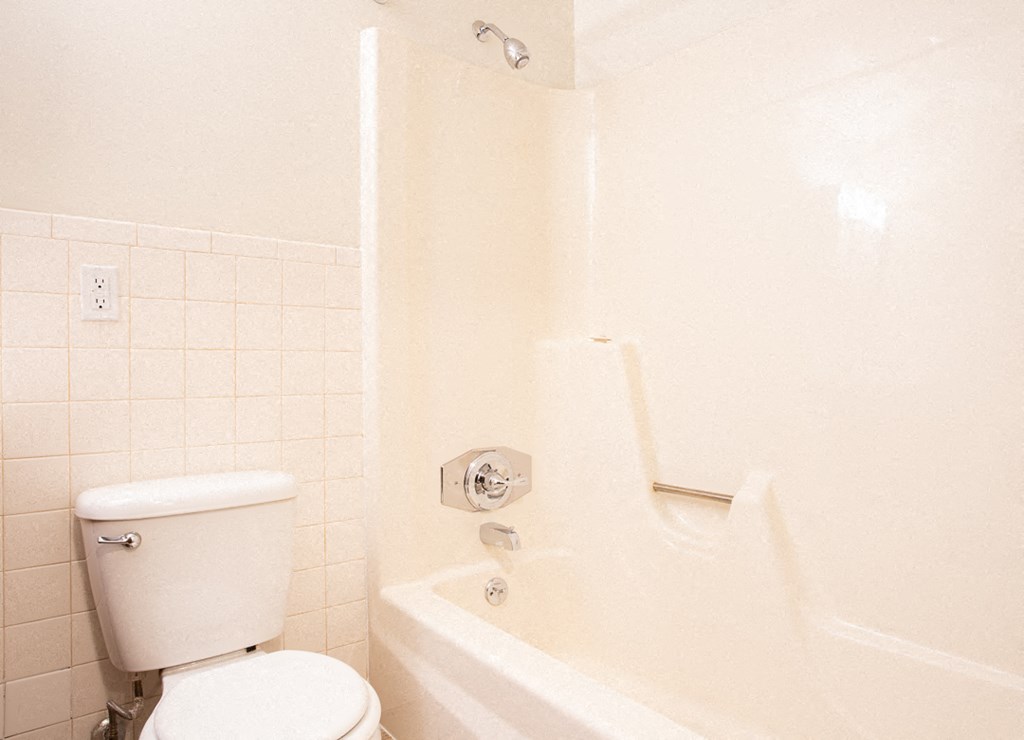 a bathroom with a toilet and a tub