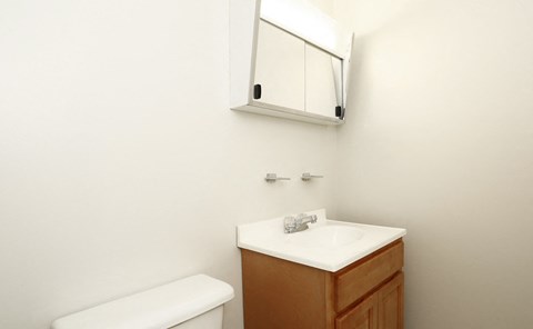 a bathroom with a toilet sink and a mirror