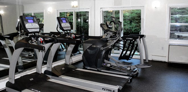 the gym has a large amount of exercise equipment