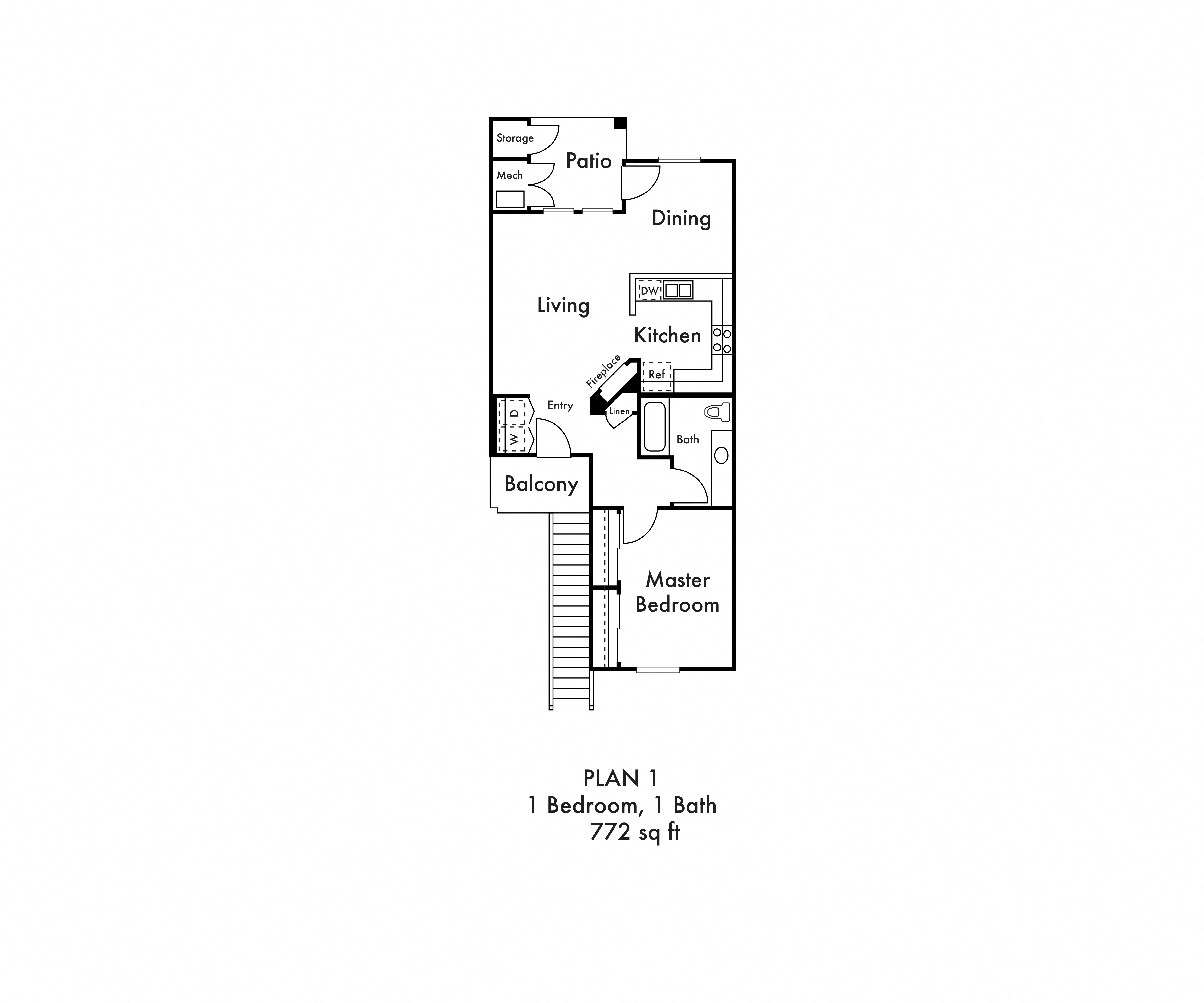 Albany One Bedroom One Bathroom Floor Plan
