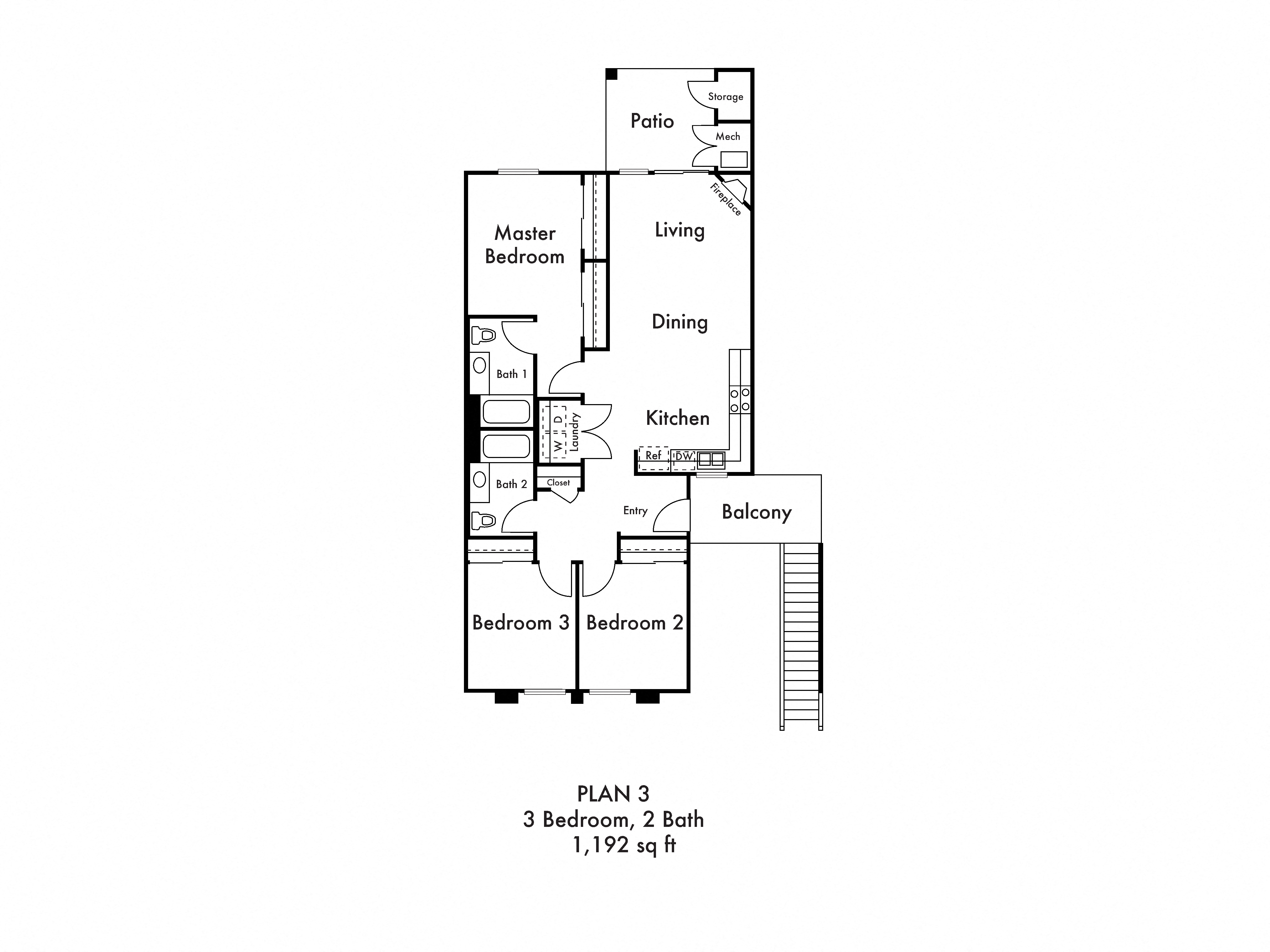 Lewiston Three Bedroom Two Bathroom Floor Plan