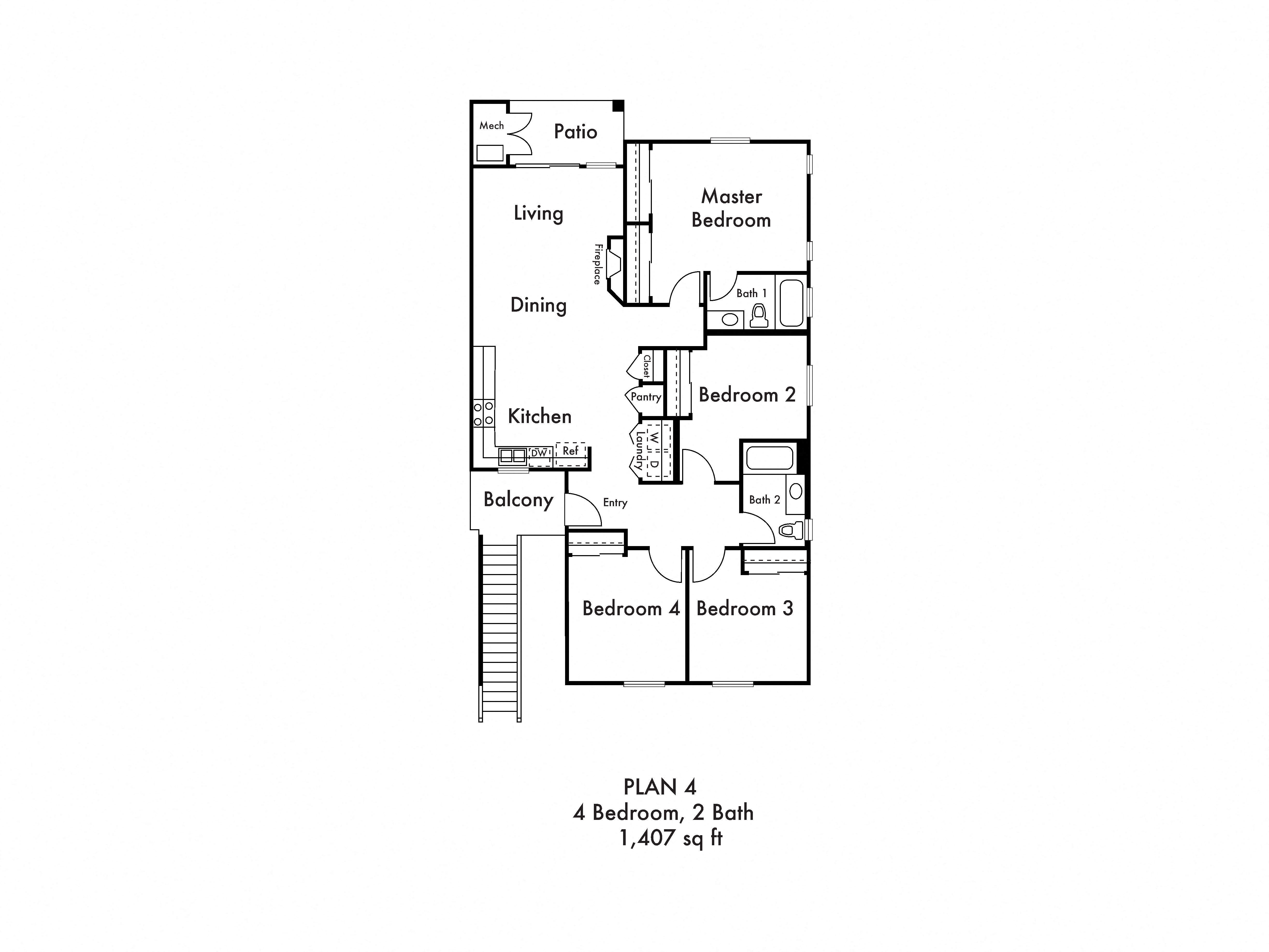 Savannah Four Bedroom Two Bathroom Floor Plan