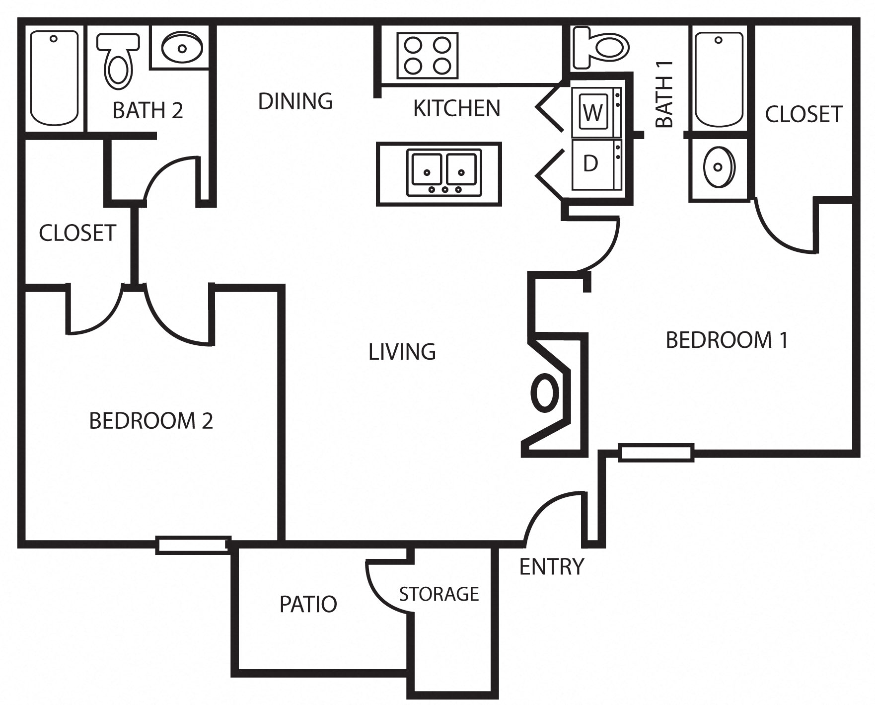 Enclave two bedroom, two bathroom 2B 2D floor plan