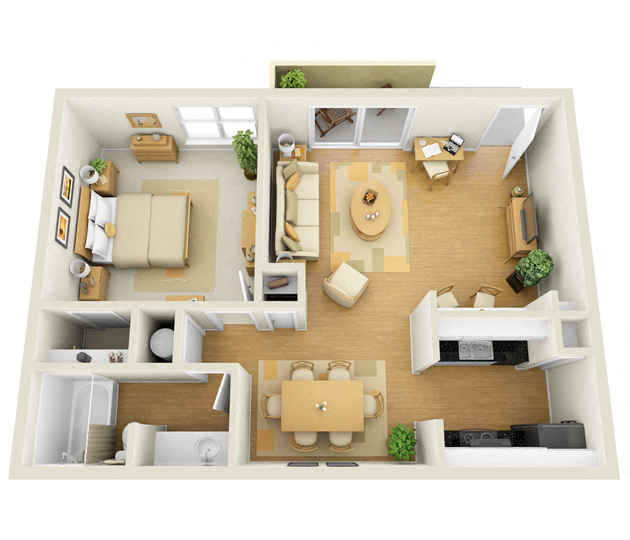 1 Bedroom A 1 Bathroom, 670 Square-Foot Floor Plan at L'Estancia, Sarasota, Florida