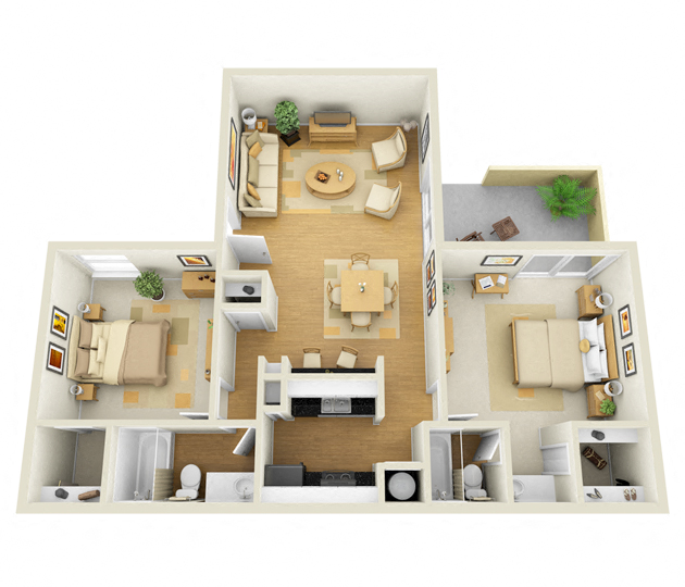 2 Bedroom 2 Bathroom, 1003 Square-Foot Floor Plan at L'Estancia, Sarasota