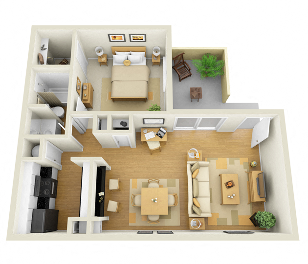 1 Bedroom 1 Bathroom, 680 Square-Foot Floor Plan at L'Estancia, Sarasota, 34231