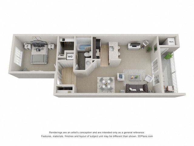 A1 3D Floor Plan at The Haven of Ann Arbor, Ann Arbor, MI