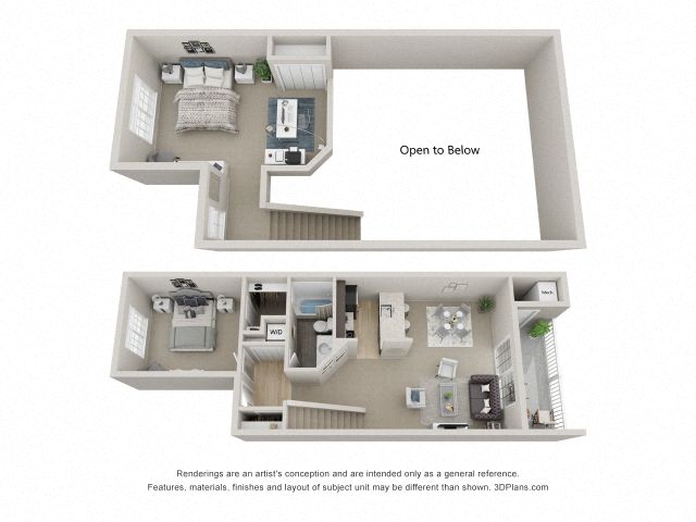 B1 Combined 3D Floor Plan at the Haven of Ann Arbor, MI, 48105