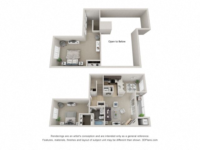 B2 Combined 3D Floor Plan at The Haven of Ann Arbor, Ann Arbor, MI