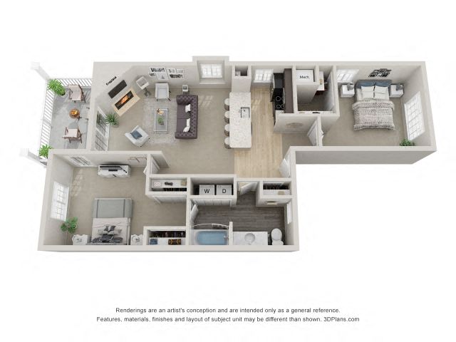 B3 3D Floor Plan at the Haven of Ann Arbor, MI, 48105