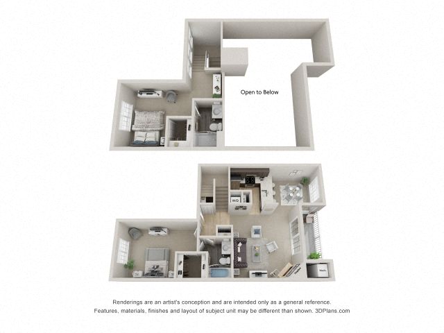 B5 Combined 3D Floor Plan at The Haven of Ann Arbor, Ann Arbor, MI