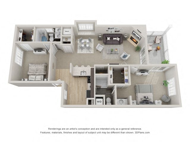 B6 3D Floor Plan at the Haven of Ann Arbor, MI, 48105