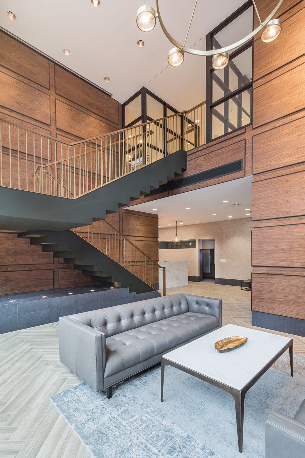 a living room with a couch and a coffee table