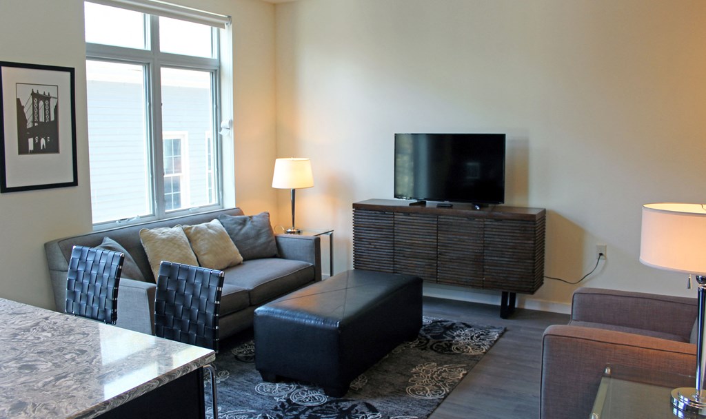 a living room with a couch and a tv