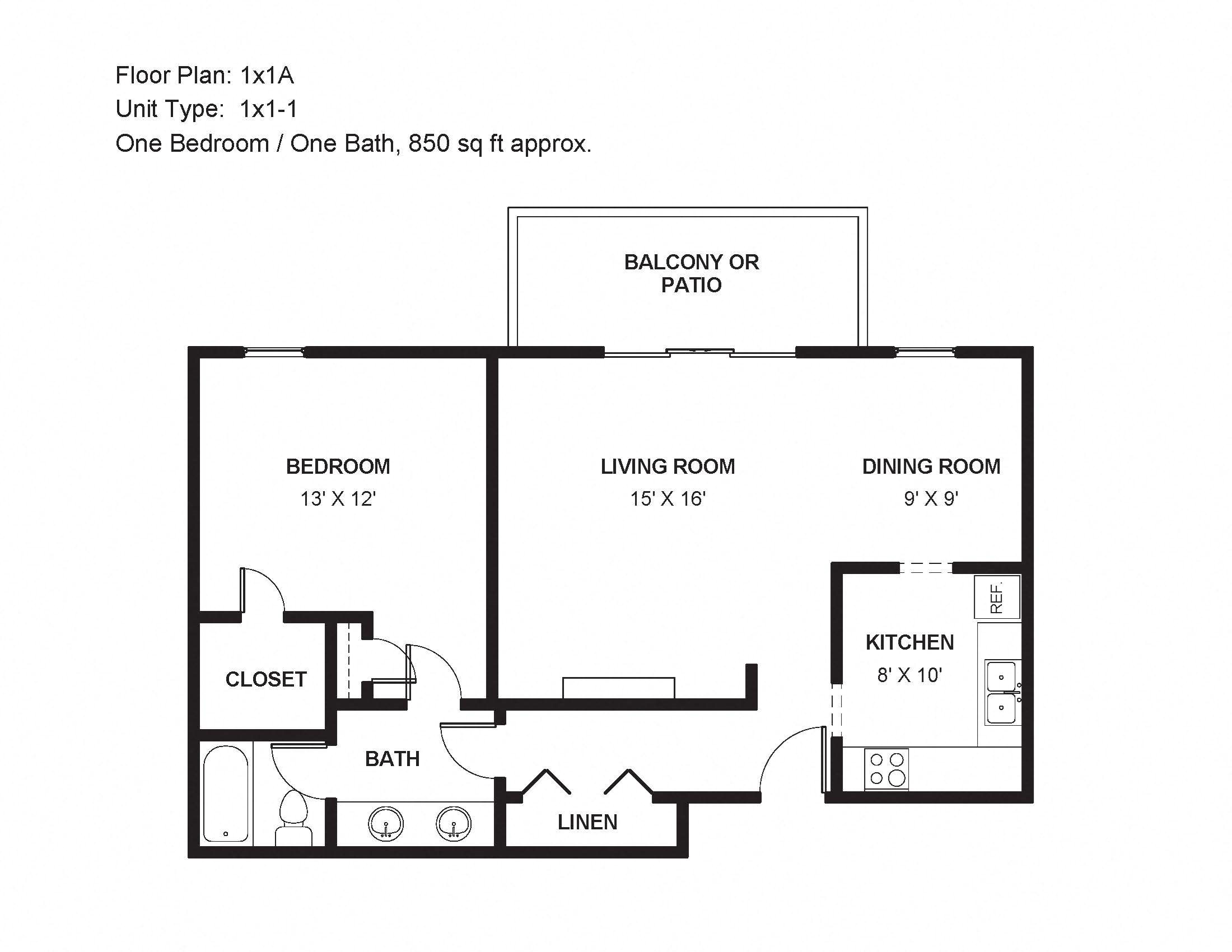 1x1A Floor Plan 1