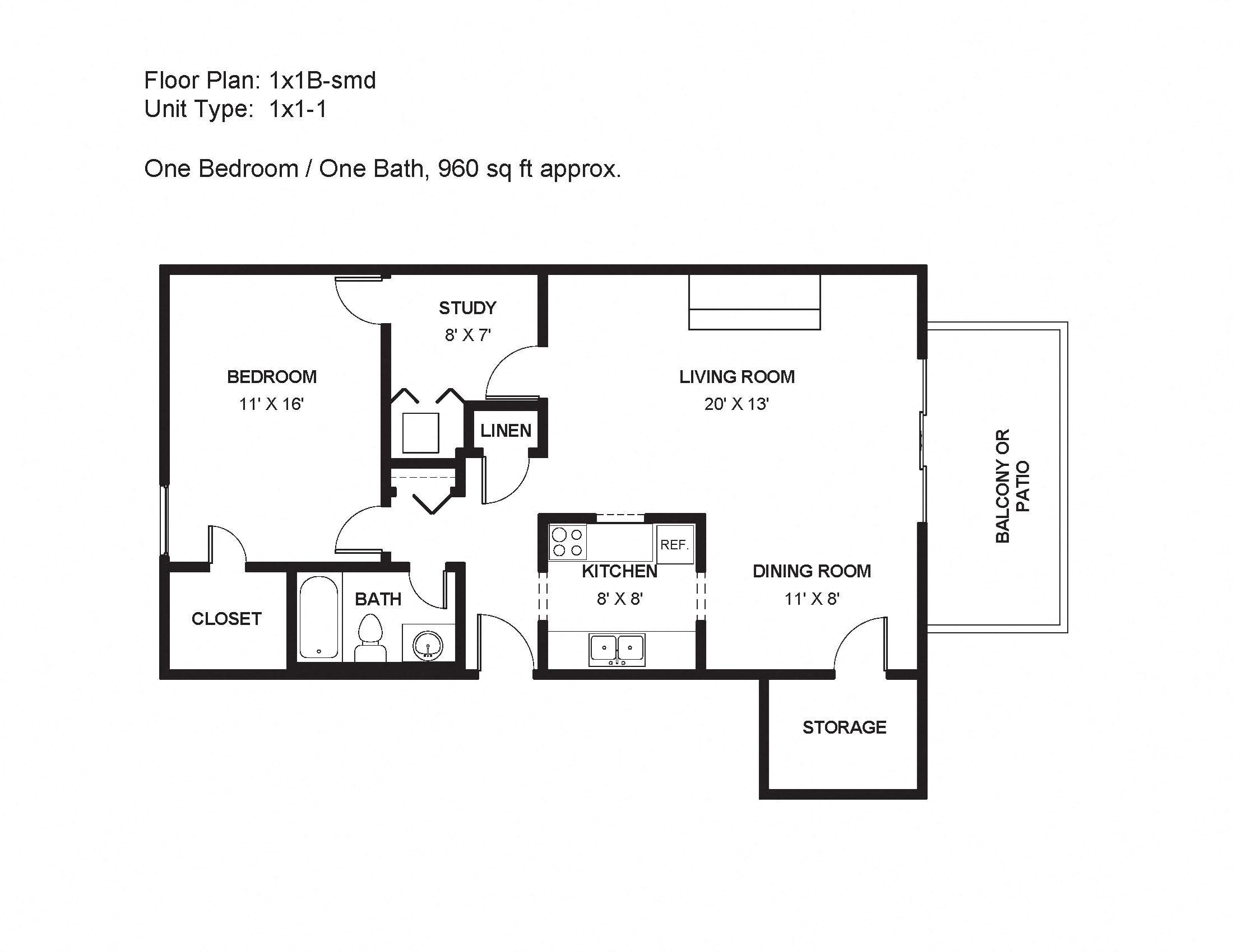 1x1B-smd Floor Plan 4