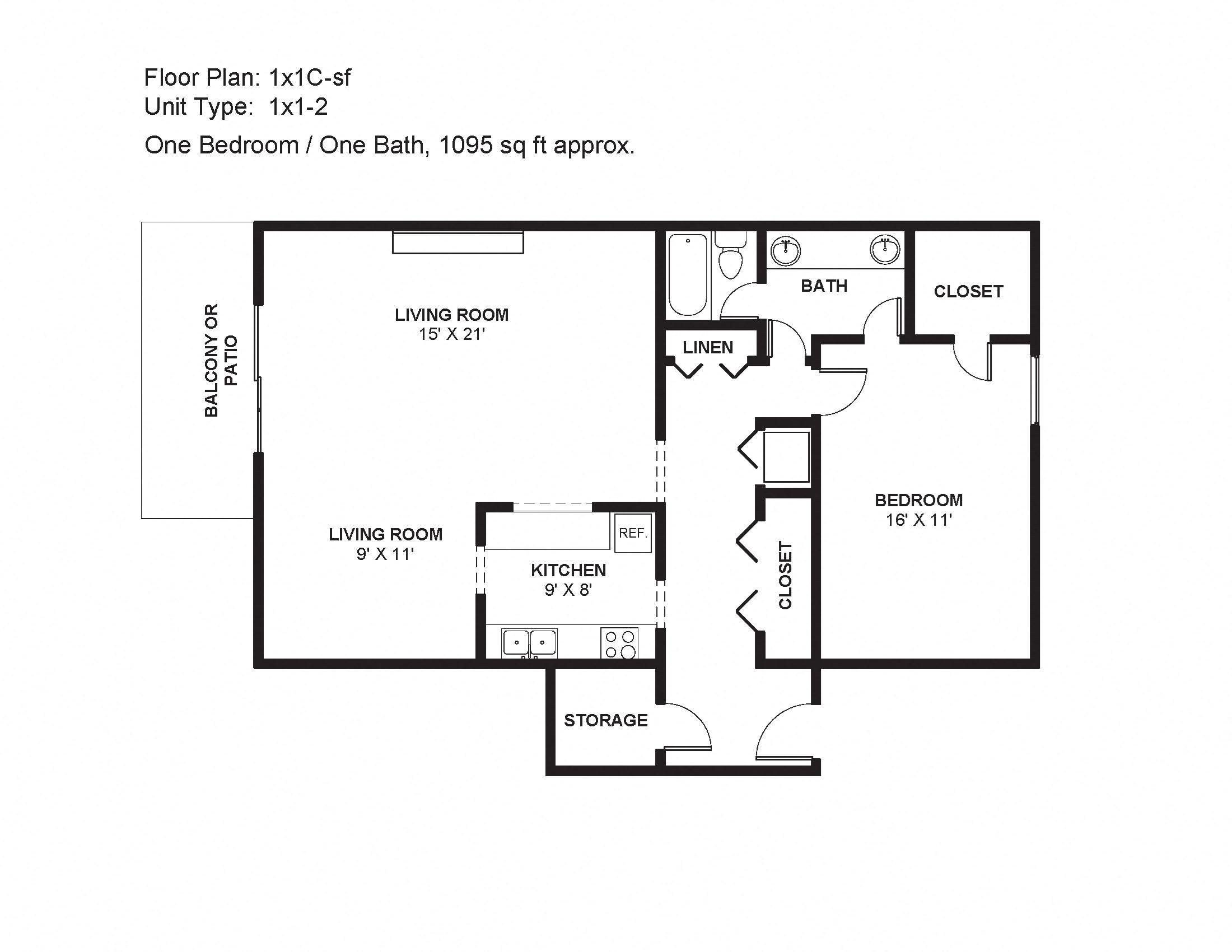 1x1C-sf Floor Plan 6
