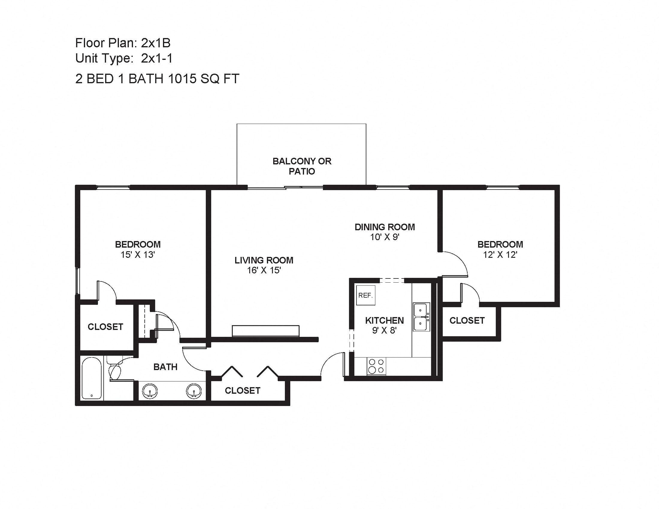 2x1B Floor Plan 8