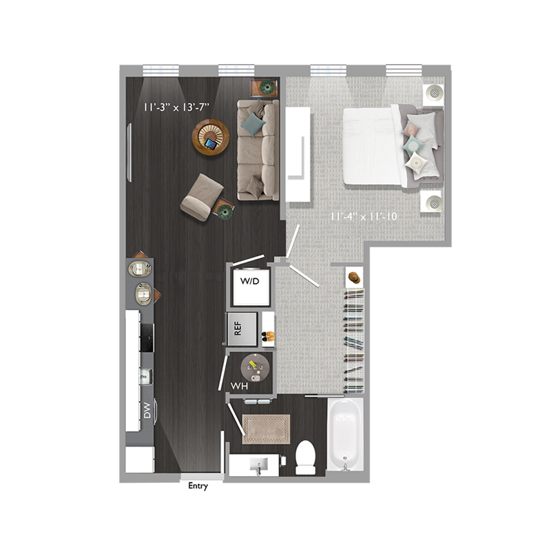 1 bed 1 bath A4 Floor Plan at The Edison at Union Market, Washington, Washington