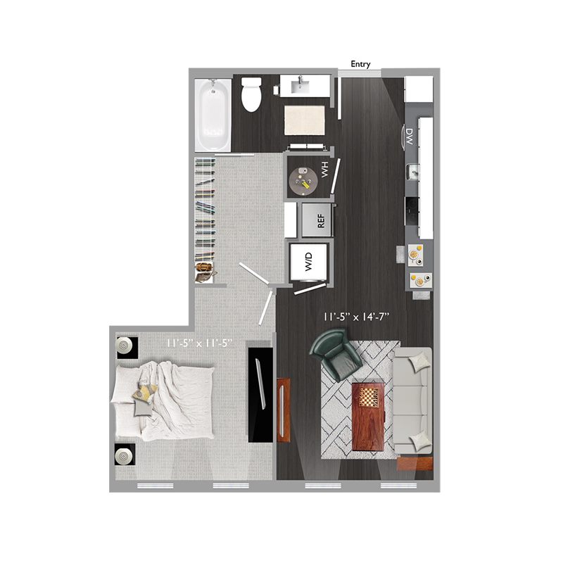 1 bed 1 bath A7 Floor Plan at The Edison at Union Market, Washington