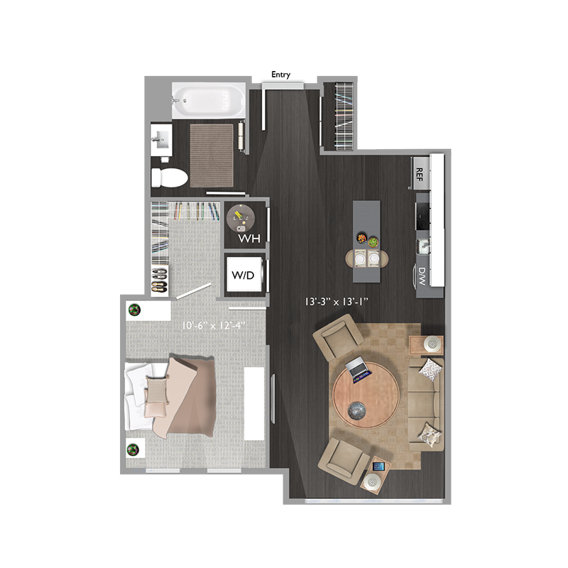 1 bed 1 bath A8 Floor Plan at The Edison at Union Market, Washington