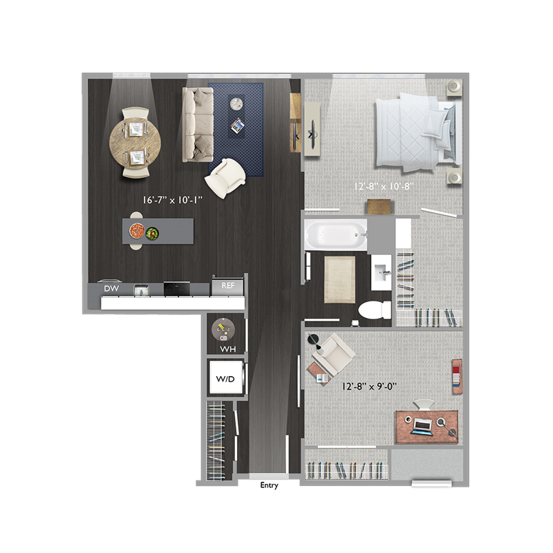 2 bed 1 bath B1 Floor Plan at The Edison at Union Market, Washington, DC, 20002
