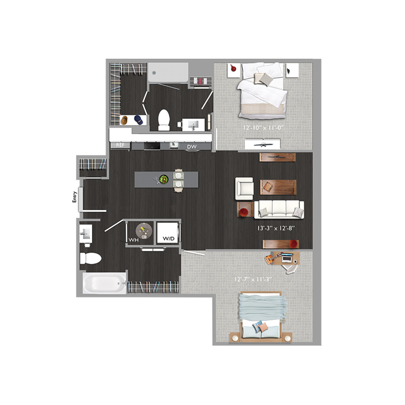 2 bed 2 bath D1 Floor Plan at The Edison at Union Market, Washington, DC