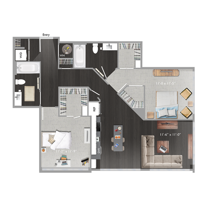 2 bed 2 bath D9 Floor Plan at The Edison at Union Market, Washington, 20002