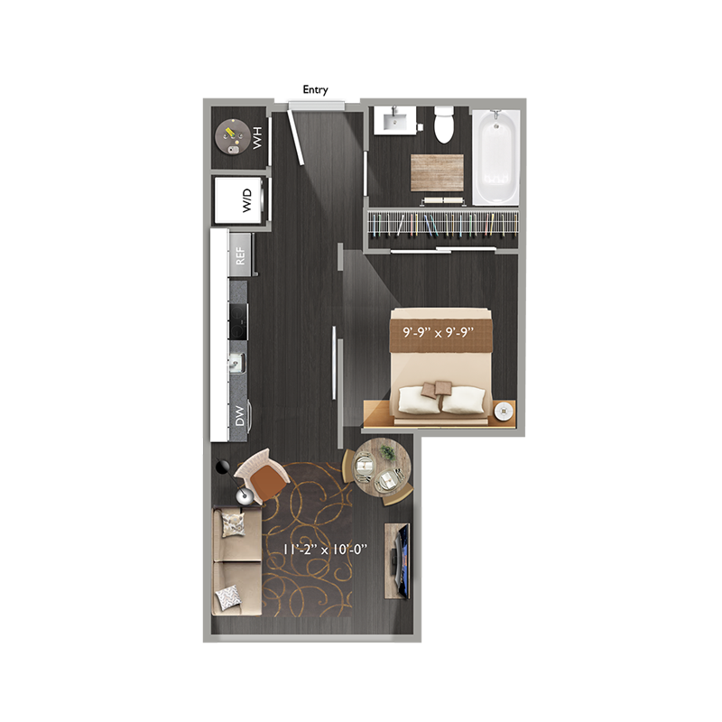 1 bed 1 bath S2 Floor Plan at The Edison at Union Market, Washington