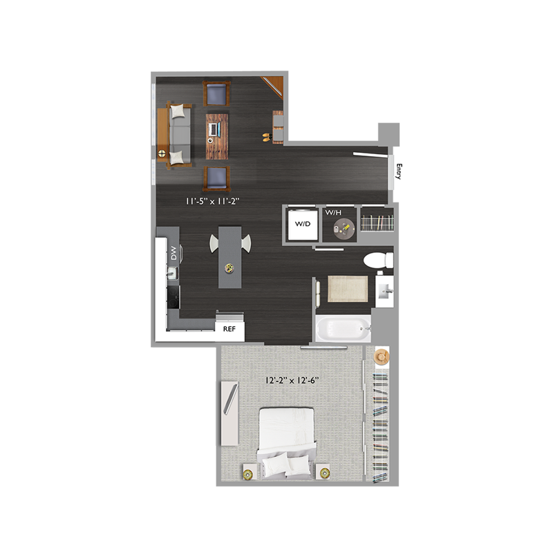 1 bed 1 bath S5 Floor Plan at The Edison at Union Market, Washington, 20002